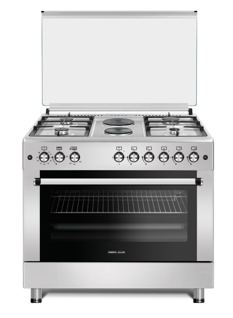 General Goldin 90x60cm 4 Gaz & 2 Electric Burners Ranger, Iron Cast Stand, Auto Burner, Total Safety, Easy to Clean Surface, Oven Grill & fan - Image 1